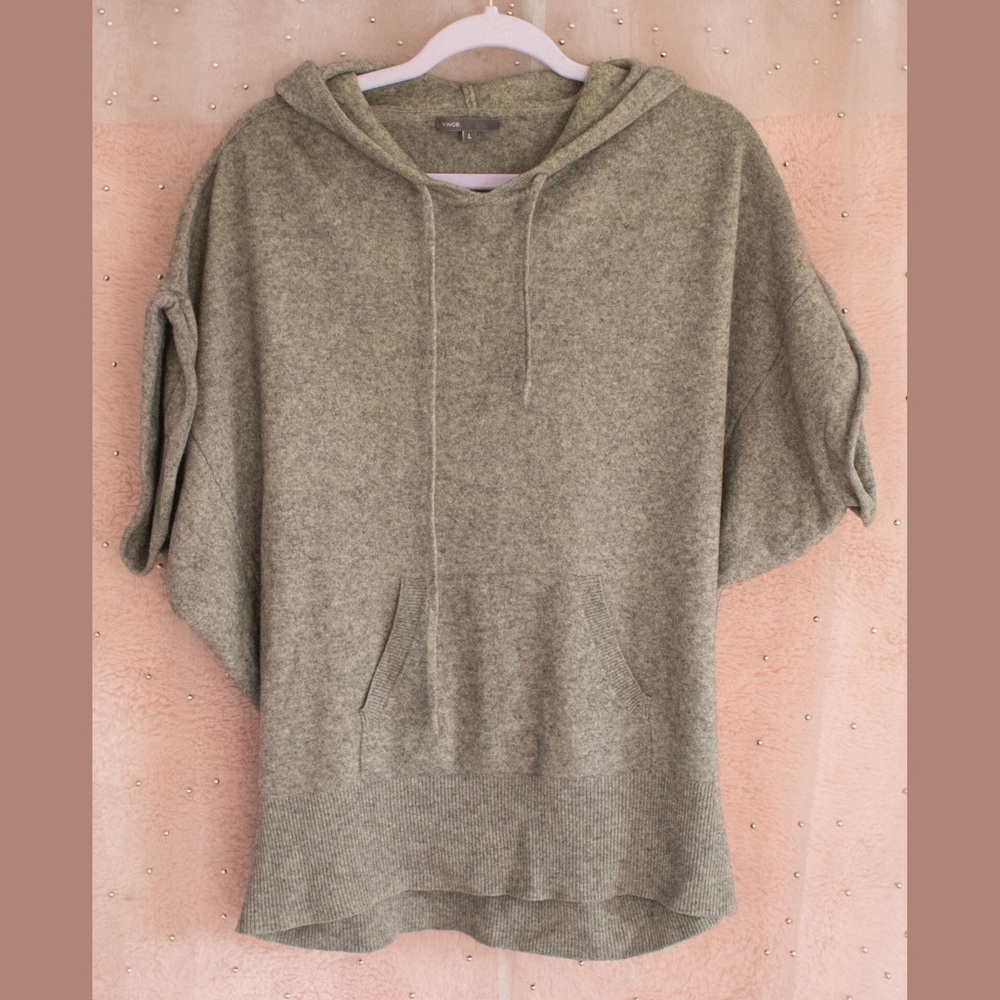 VINCE Cashmere Hooded Pullover with Dolman Sleeves